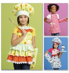 6049 MCCALLS CHILDREN CHEF HAT, APRON, OVEN MITTS PATTERN S-L UNCUT
